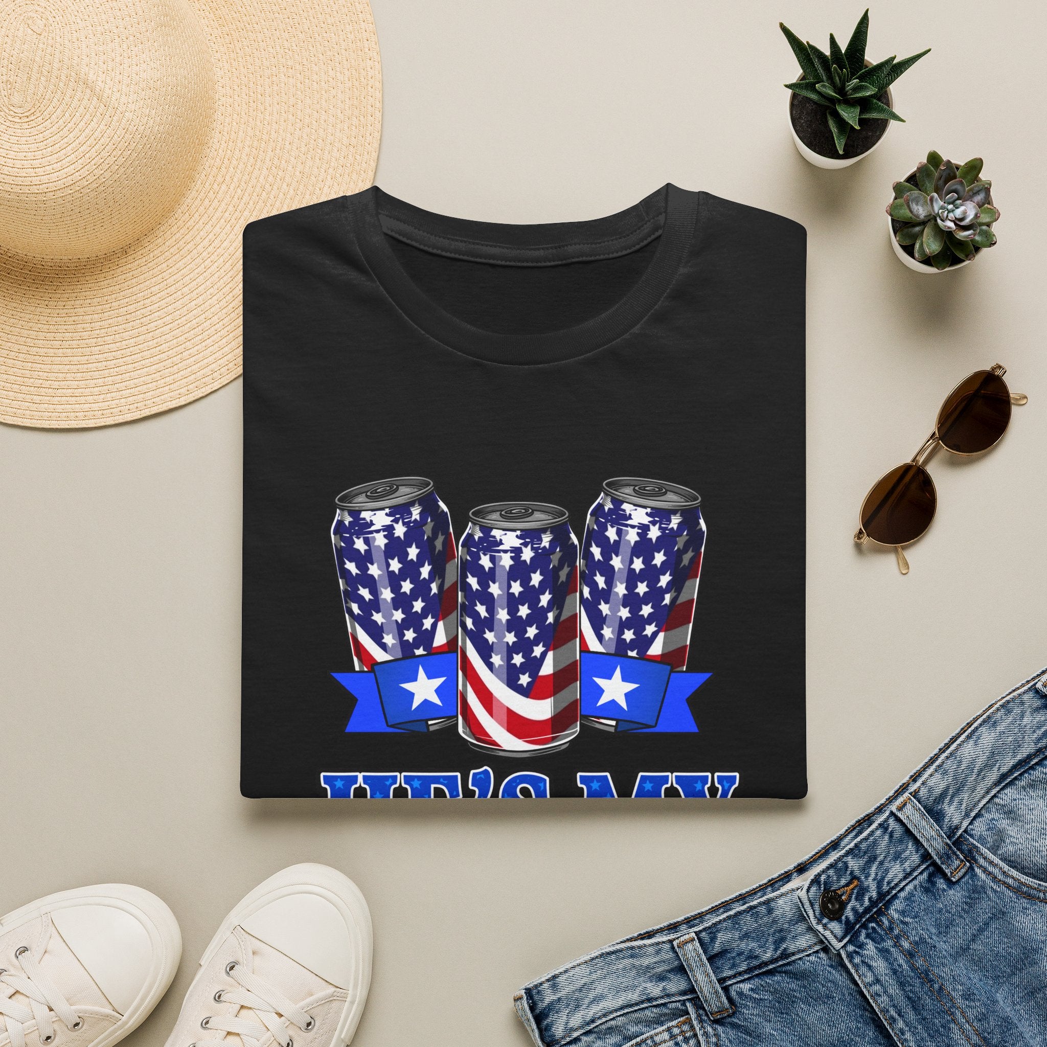 T-Shirt — “He’s My Cold Beer” Patriotic American Flag Can Design