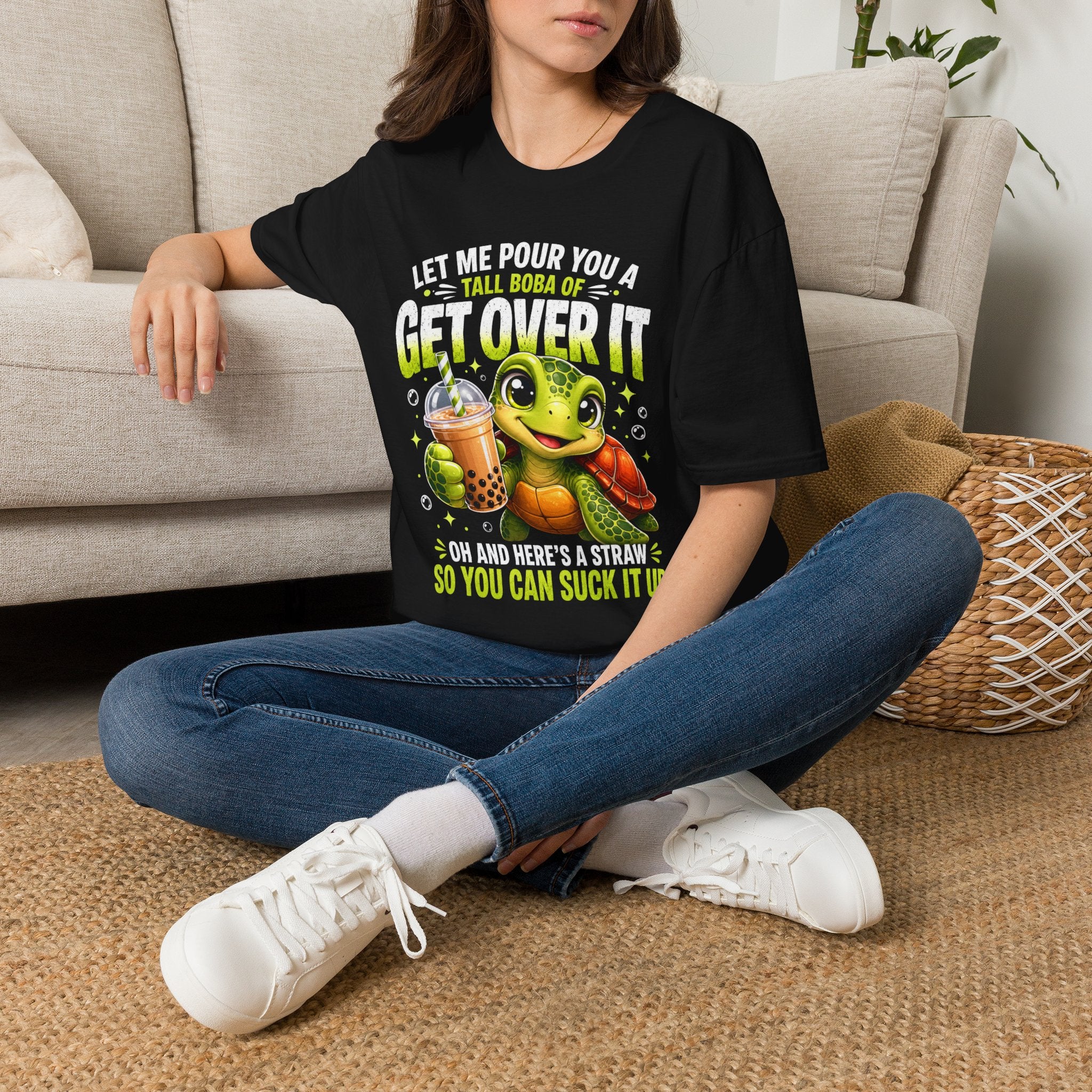 Get Over It Boba T-Shirt — Cute Turtle Boba Tea Graphic Tee