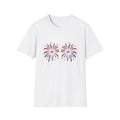 Fireworks Graphic T-Shirt — Patriotic Red & Blue Celebration Tee