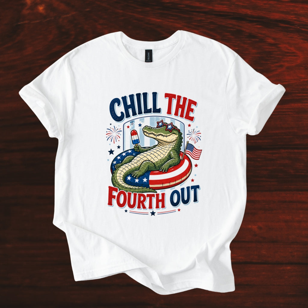 Chill the Fourth Out T-Shirt – Patriotic Alligator Independence Day Tee