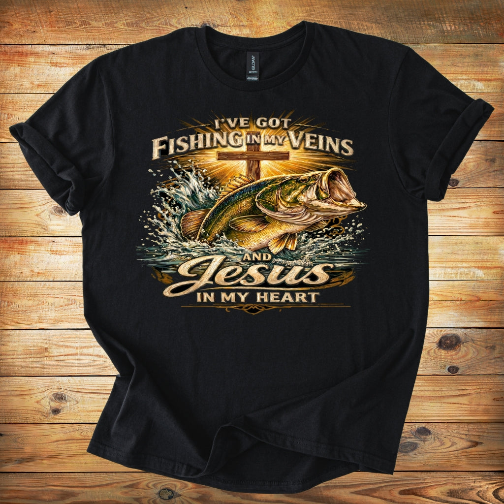 Fishing In My Veins & Jesus in my Heart shirt