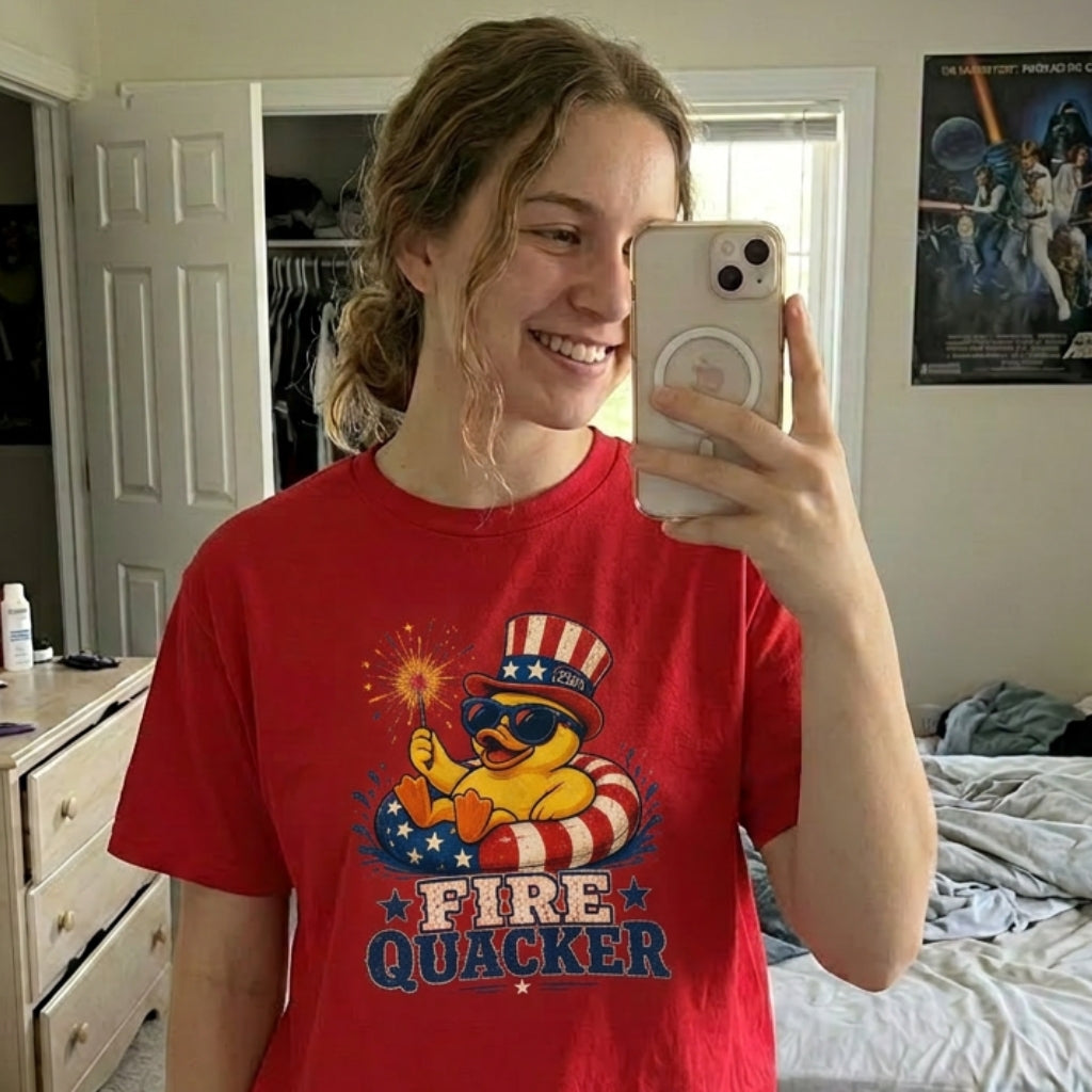 Fire Quacker T-Shirt – Patriotic Duck with Sparklers (Fourth of July Tee)