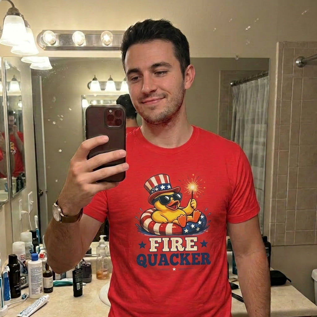 Fire Quacker T-Shirt – Patriotic Duck with Sparklers (Fourth of July Tee)