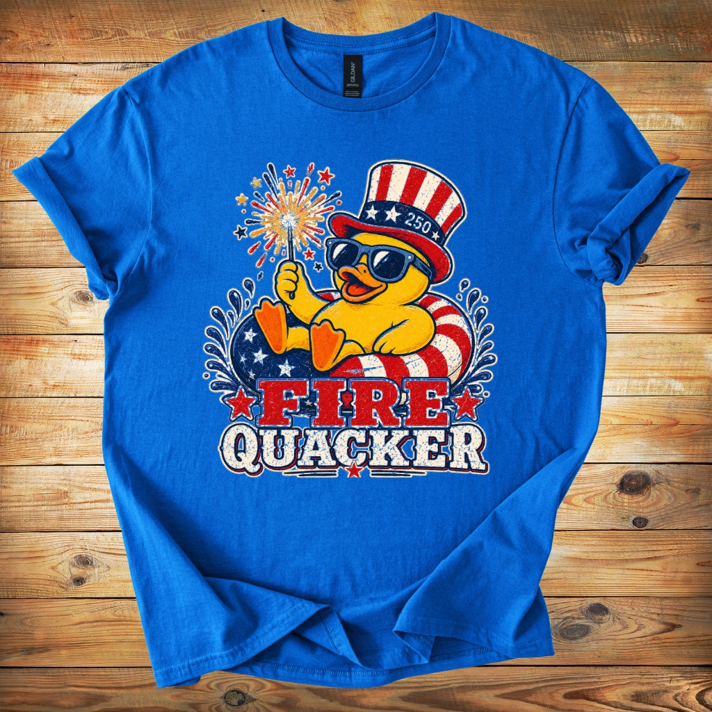 Fire Quacker T-Shirt – Patriotic Duck with Sparklers (Fourth of July Tee)