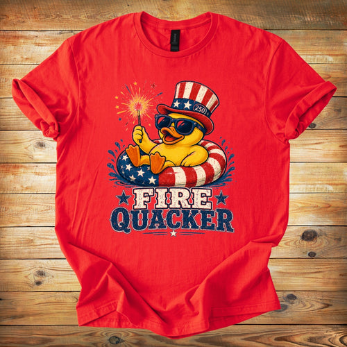 Fire Quacker T-Shirt – Patriotic Duck with Sparklers (Fourth of July Tee)
