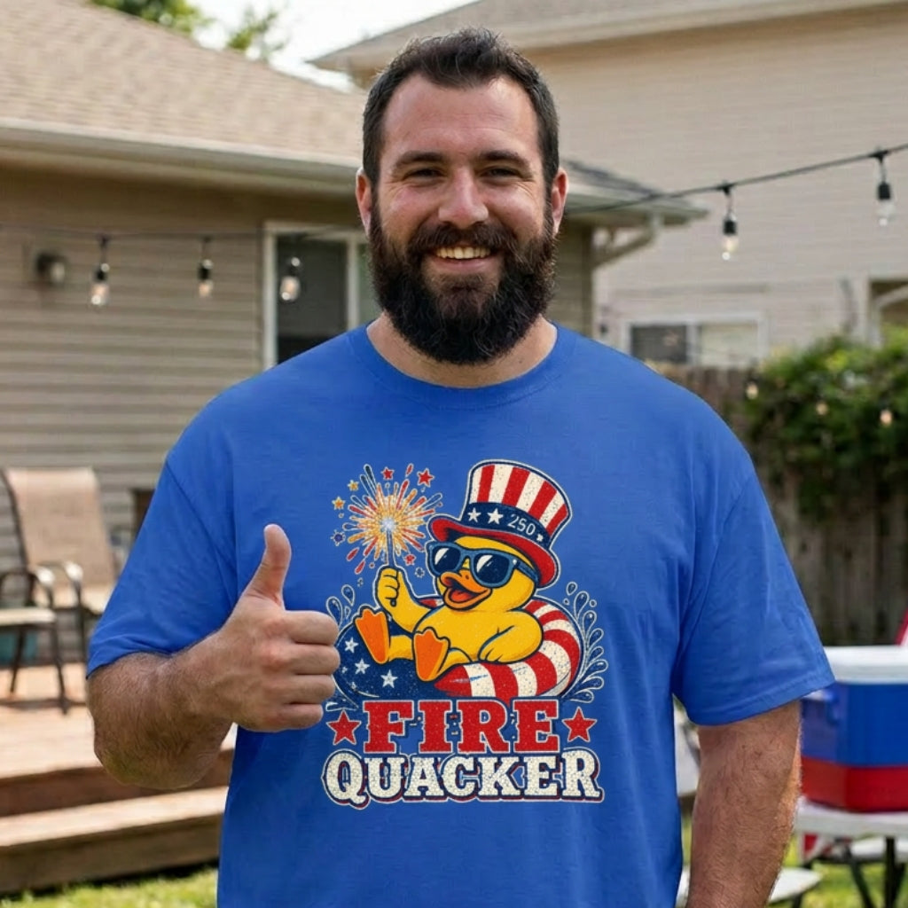 Fire Quacker T-Shirt – Patriotic Duck with Sparklers (Fourth of July Tee)