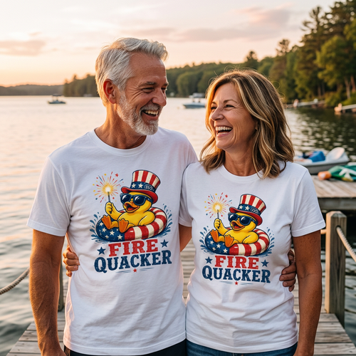 Fire Quacker T-Shirt – Patriotic Duck with Sparklers (Fourth of July Tee)