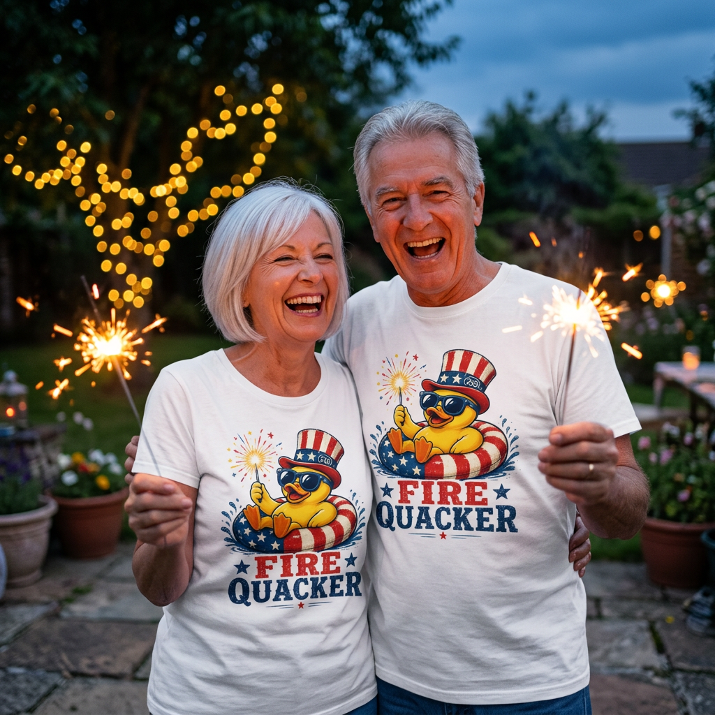 Fire Quacker T-Shirt – Patriotic Duck with Sparklers (Fourth of July Tee)